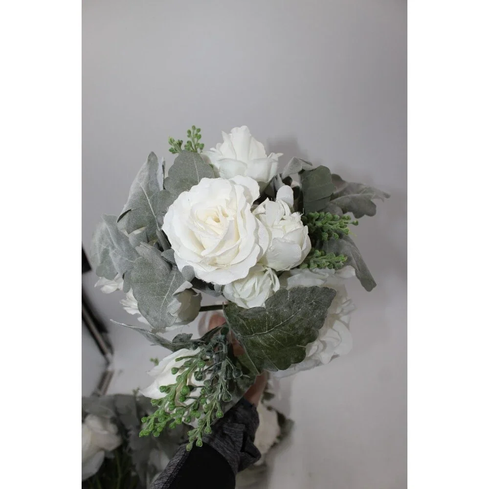 Wedding Artificial Flower Bouquet Lot of 3 Bridesmaid Bridal Flower Girl WHITE